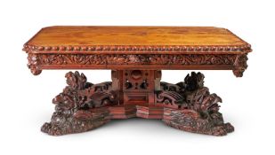 THE WARWICK CEDAR TABLE A FINE ELIZABETHAN REVIVAL CEDAR CENTRE TABLE