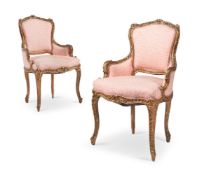 A PAIR OF GILTWOOD AND COMPOSITION ARMCHAIRS, FRENCH OR ITALIAN