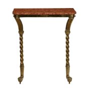 AN UNUSUAL POLISHED BRASS AND MARBLE TOPPED CONSOLE TABLE, LATE 19TH CENTURY