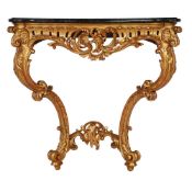 A FRENCH GILTWOOD AND MARBLE TOPPED CONSOLE TABLE IN LOUIS XVI STYLE, EARLY 20TH CENTURY