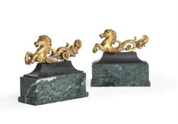 A PAIR OF GILT BRONZE MODELS OF HIPPOCAMPI, 17TH OR 18TH CENTURY