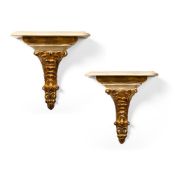 A PAIR OF WHITE AND GILTWOOD WALL BRACKETS POSSIBLY FRENCH, 20TH CENTURY
