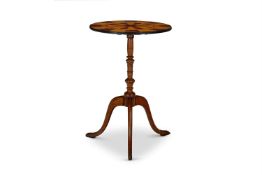 A PAINTED FAUX MARQUETRY AND OAK TRIPOD TABLE, ENGLISH, MID 19TH CENTURY AND LATER