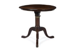 A GEORGE III BRASS BOUND MAHOGANY CAMPAIGN TRIPOD TABLE, LATE 18TH CENTURY