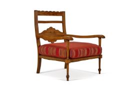 A WALNUT OPEN ARMCHAIR OF LARGE SIZE, PROBABLY NORTH EUROPEAN