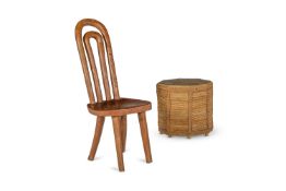 A RUSTIC LOW SIDE CHAIR WITH A DOUBLE HOOP BACK AND WOODEN SEAT, MADAGASCAR, 20TH CENTURY