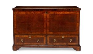 A GEORGE III WALNUT CROSSBANDED OAK COFFER, LATE 18TH CENTURY