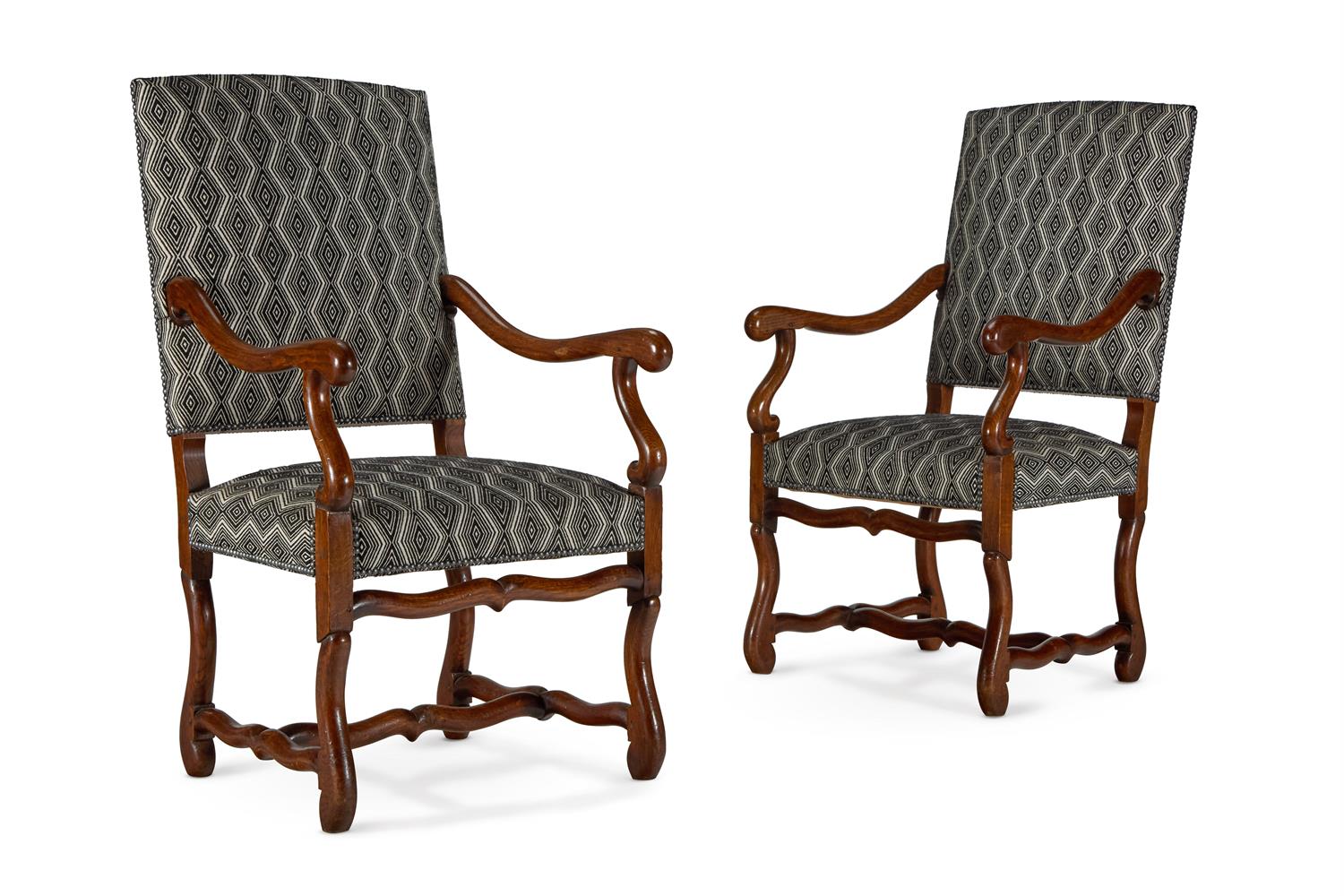 A PAIR OF CHESTNUT OPEN ARMCHAIRS, FRENCH, 19TH CENTURY