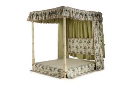 A CREAM PAINTED, SIMULATED BAMBOO FOUR POSTER BED, BY SIBYL COLEFAX & JOHN FOWLER
