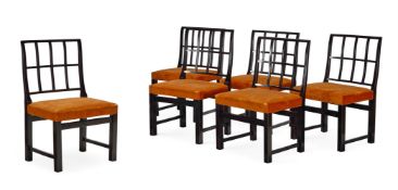 A SET OF SIX EBONISED CHAIRS, MODERN