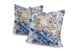 A PAIR OF FLORAL COTTON SQUARE CUSHIONS, BY SIBYL COLEFAX & JOHN FOWLER