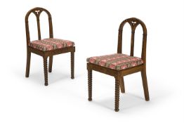 A PAIR OF GRAINED OAK GOTHIC SIDE CHAIRS, ENGLISH, MID 19TH CENTURY