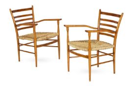 A PAIR OF 'CHIAVARINE' BEECH LADDER BACK ARMCHAIRS, ITALIAN, MID 20TH CENTURY