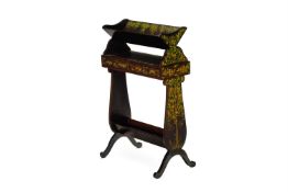 A FLORAL PAINTED, PARCEL GILT AND EBONISED BOOK STAND, EARLY 20TH CENTURY