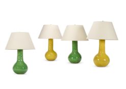 FOUR GLAZED POTTERY LAMPS, MODERN