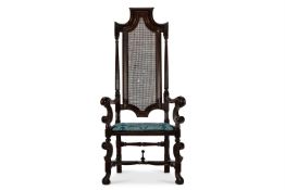 A PAINTED BEECH OPEN ARMCHAIR, ENGLISH, LATE 17TH CENTURY AND LATER