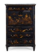 A DARK GREEN AND GILT CHINOISERIE DECORATED SECRETAIRE A ABATTANT, FRENCH