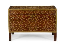 Y A BRASS INLAID ROSEWOOD CHEST, PROBABLY INDIAN, MID 20TH CENTURY