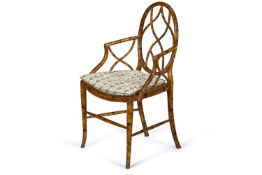 A FAUX BAMBOO PAINTED OPEN ARMCHAIR, ENGLISH, 19TH CENTURY