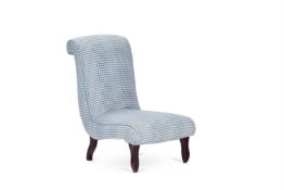 A BLUE AND WHITE CHECK COTTON UPHOLSTERED SLIPPER CHAIR, LATE 20TH CENTURY
