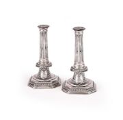 A PAIR OF QUEEN ANNE SILVER CANDLESTICKS