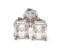 A SET OF THREE GEORGE II SILVER TEA CADDIES