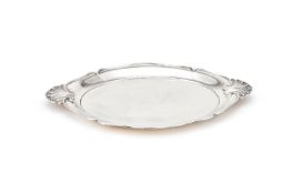 A GERMAN SILVER SHAPED OVAL TWIN HANDLED TRAY