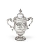 A GEORGE II SILVER TWIN HANDLED TROPHY CUP AND COVER
