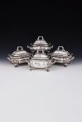 A SET OF FOUR GEORGE IV SILVER OBLONG BALUSTER VEGETABLE DISHES