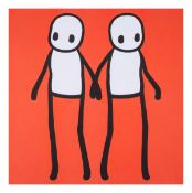 λ STIK (b.1979), Holding Hands (Red, Orange, Yellow, Blue & Teal) (unsigned)