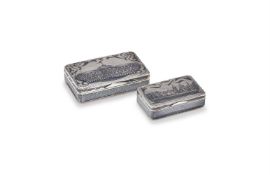 TWO 19TH CENTURY RUSSIAN TOPOGRAPHICAL SILVER AND NIELLO SNUFF BOXES