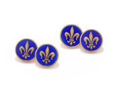 FABERGÉ, A PAIR OF ENAMEL BUTTONS/CUFFLINKS