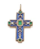 A RUSSIAN ENAMEL AND GEM SET CROSS PENDANT