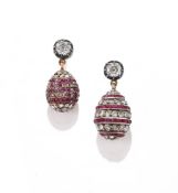 A PAIR OF GEM SET EGG PENDENT EARRINGS