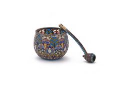 A RUSSIAN SILVER AND ENAMEL TUMBLER CUP AND PIPE