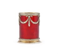 FABERGÉ, A SILVER-GILT GUILLOCHÉ ENAMEL MINIATURE VASE