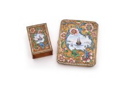 A SILVER-GILT AND CLOISONNÉ ENAMEL CIGARETTE CASE AND MATCH BOX