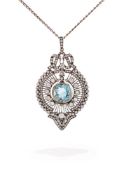 A RUSSIAN EARLY 20TH CENTURY AQUAMARINE AND DIAMOND PENDANT