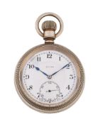 ROLEX, A NICKEL PLATED MILITARY KEYLESS WIND OPEN FACE POCKET WATCH