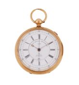 THOMAS RUSSELL, LIVERPOOL, AN 18 CARAT GOLD OPEN FACE MARINE DECIMAL CHRONOGRAPH POCKET WATCH