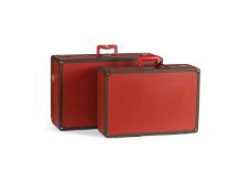 LOUIS VUITTON, TWO VINTAGE RED HARD SUITCASES