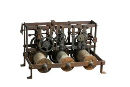 A GEORGE III WROUGHT IRON AND BRASS QUARTER-STRIKING TURRET CLOCK MOVEMENT