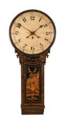A GEORGE III CHINOISERIE DECORATED BLACK JAPANNED TAVERN WALL TIMEPIECE