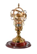 A GILT BRASS ANNULAR ARMILLARY SPHERE ORRERY TIMEPIECE