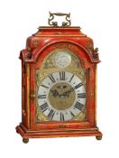 A RED CHINOISERIE JAPANNED TABLE/BRACKET CLOCK