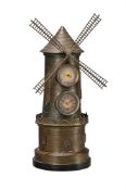 A FRENCH OXIDISED AND GILT BRASS NOVELTY AUTOMATON WINDMILL TIMEPIECE