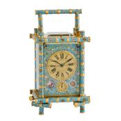 A FINE FRENCH CHAMPLEVE ENAMELLED GILT BAMBOO CASED CENTRE-SECONDS REPEATING ALARM CARRIAGE CLOCK