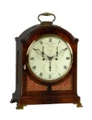 A REGENCY BRASS MOUNTED MAHOGANY BRACKET CLOCK WITH UNUSUAL TRIPLE-SUBSIDIARY DIAL