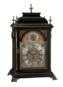 A GEORGE II BRASS MOUNTED EBONISED QUARTER-CHIMING TABLE/BRACKET CLOCK WITH TRIP REPEAT