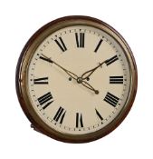 A FINE REGENCY MAHOGANY HOUR-STRIKING FUSEE DIAL WALL CLOCK WITH WOODEN DIAL
